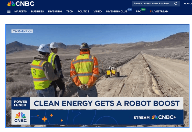 Civ Robotics on CNBC: Clean Energy Gets A Robot Boost